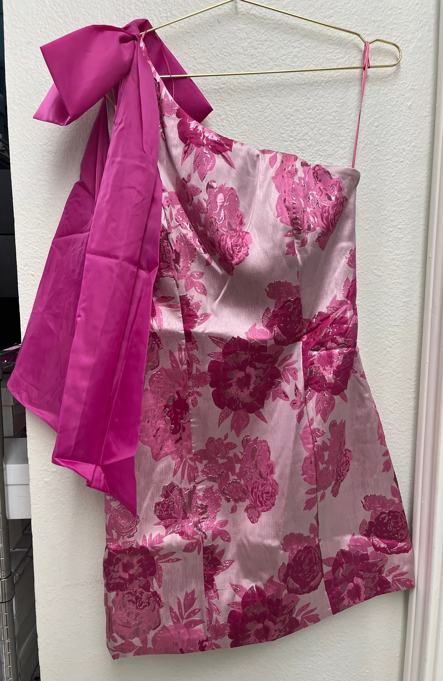 Bree One Shoulder Pink Floral Mini Dress