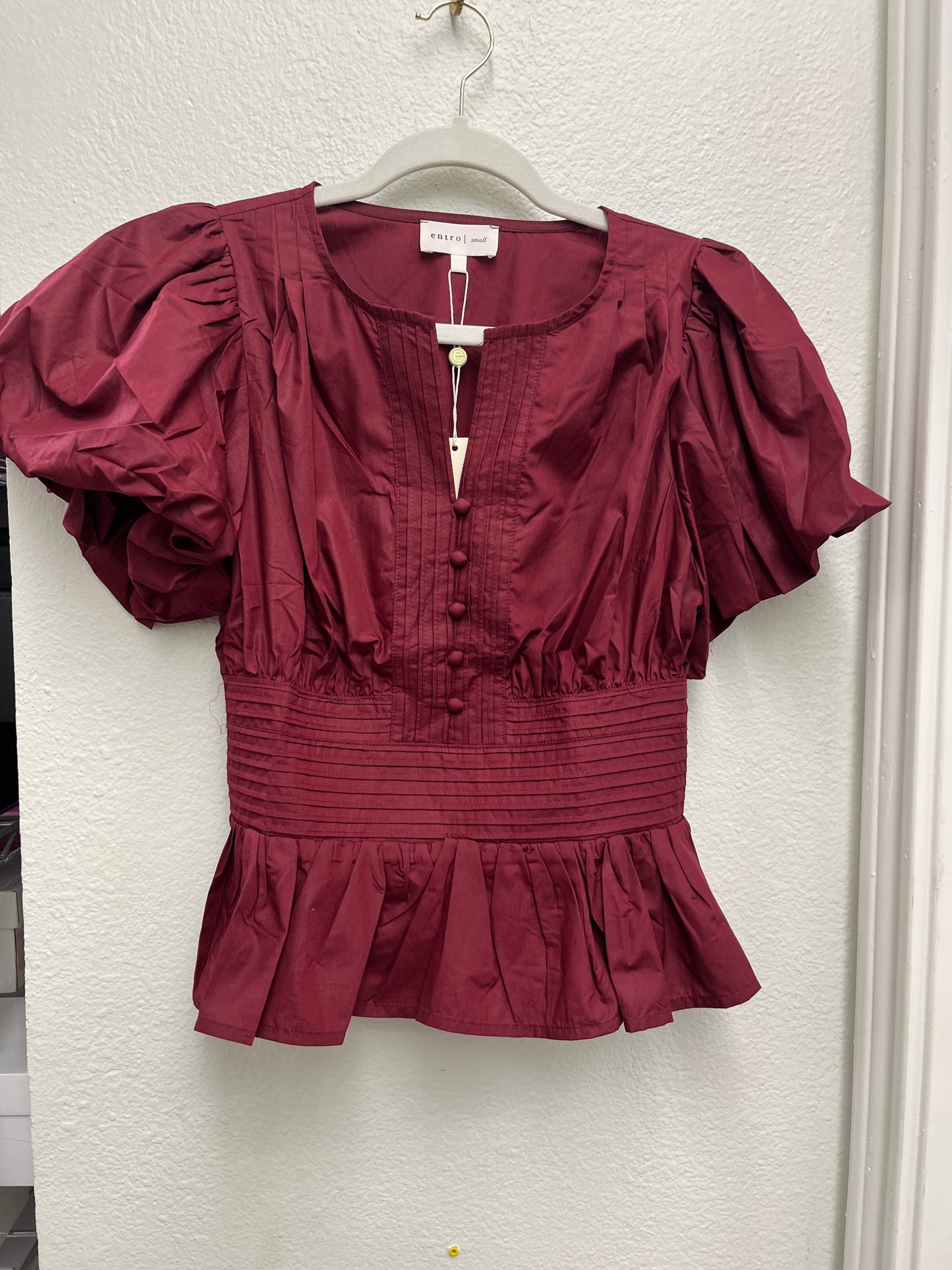 Crimson Pintuck Peplum Top