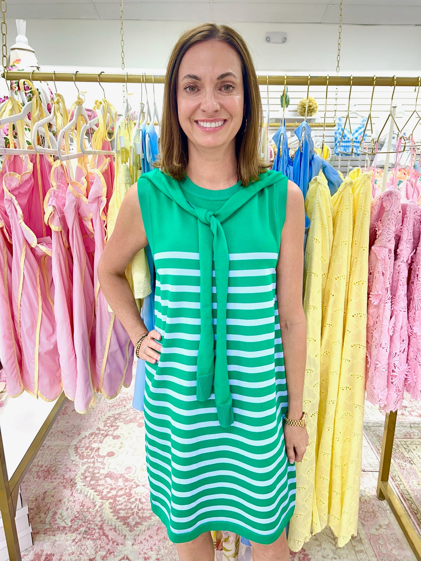 Newport Striped Knit Dress (Green/Blue)
