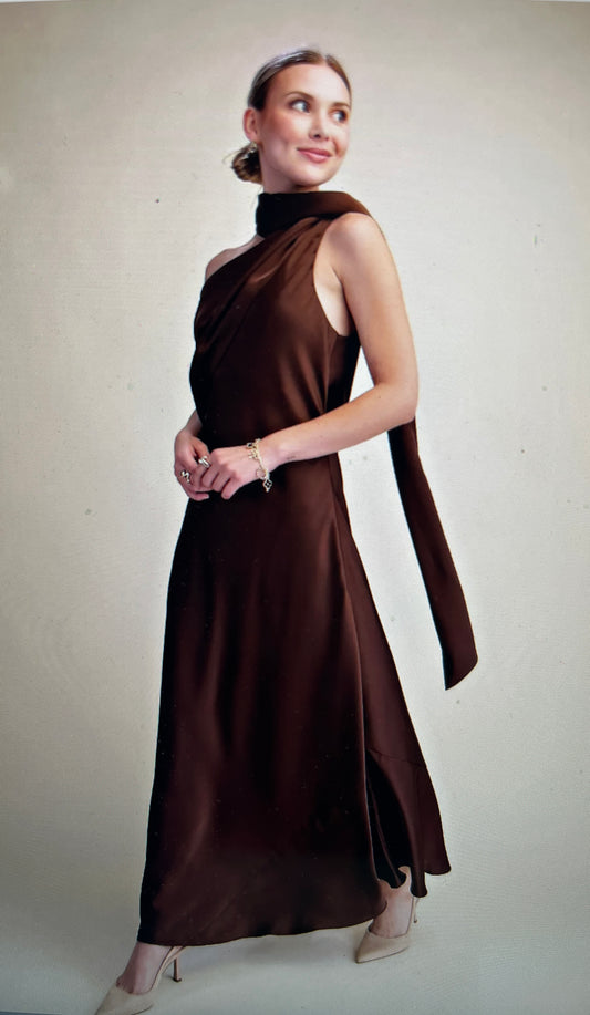 Lala Satin Formal Dress (Brown)