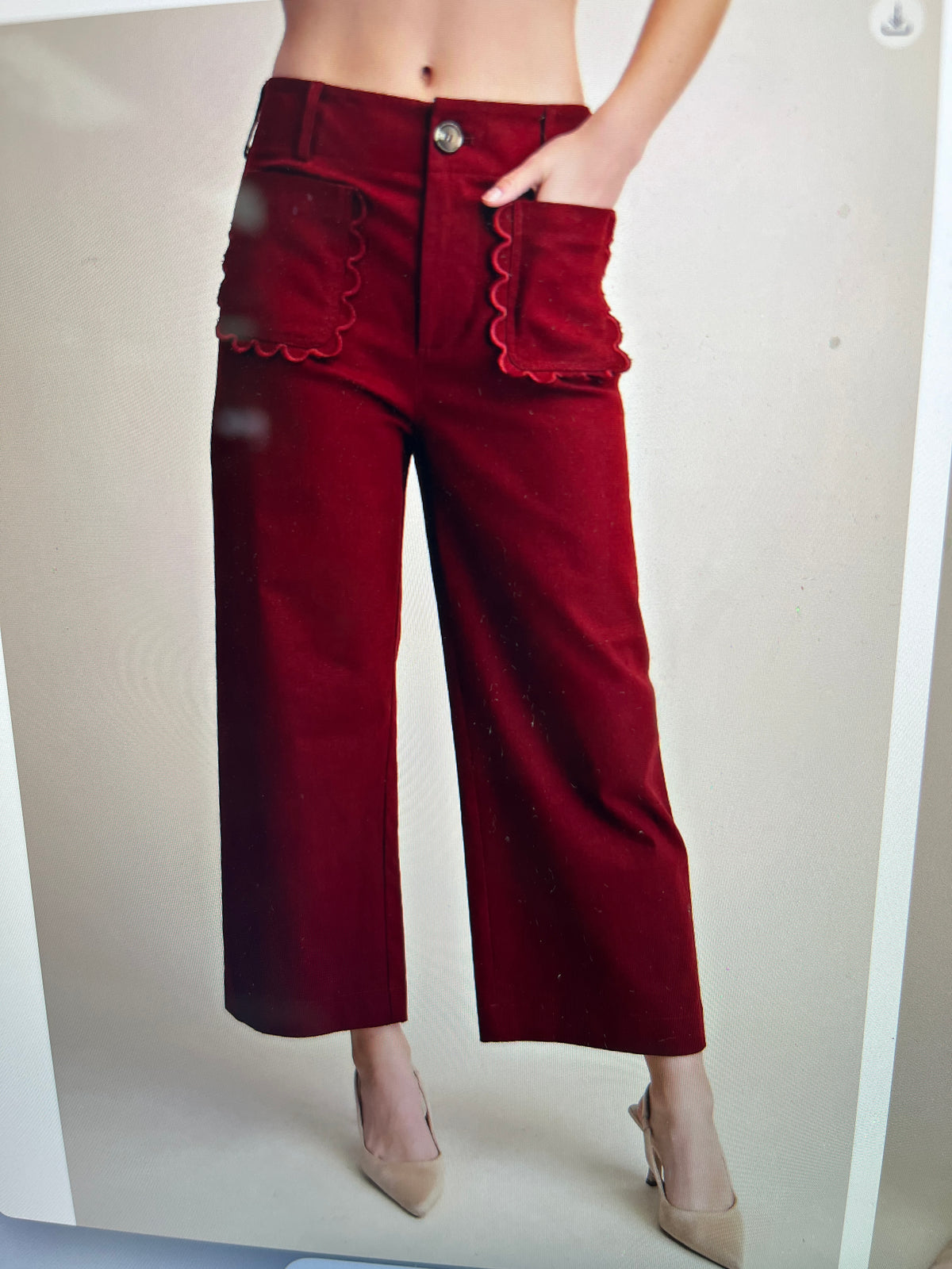 Glam Scallop Pocket Jean Pant (Burgundy)