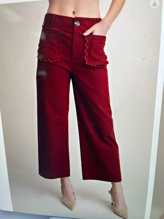 Glam Scallop Pocket Jean Pant (Burgundy)