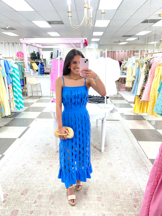 Caught in The Waves Midi Dress (Blue)