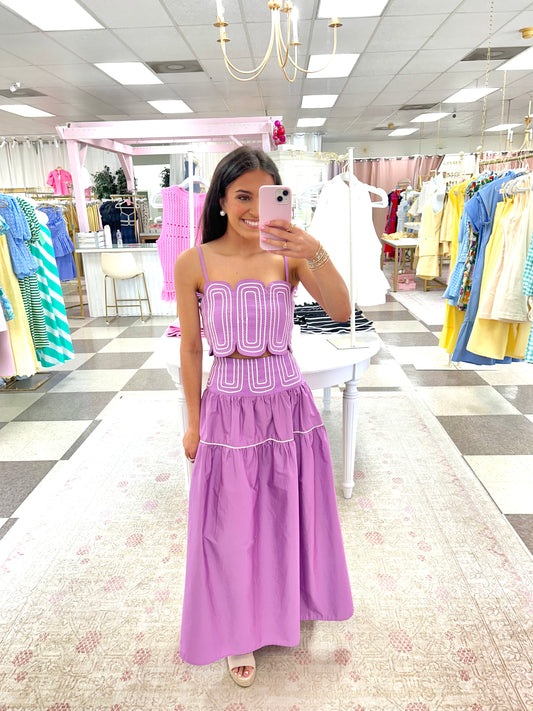 Saturday Social Top/Maxi Skirt Set (Purple/White)