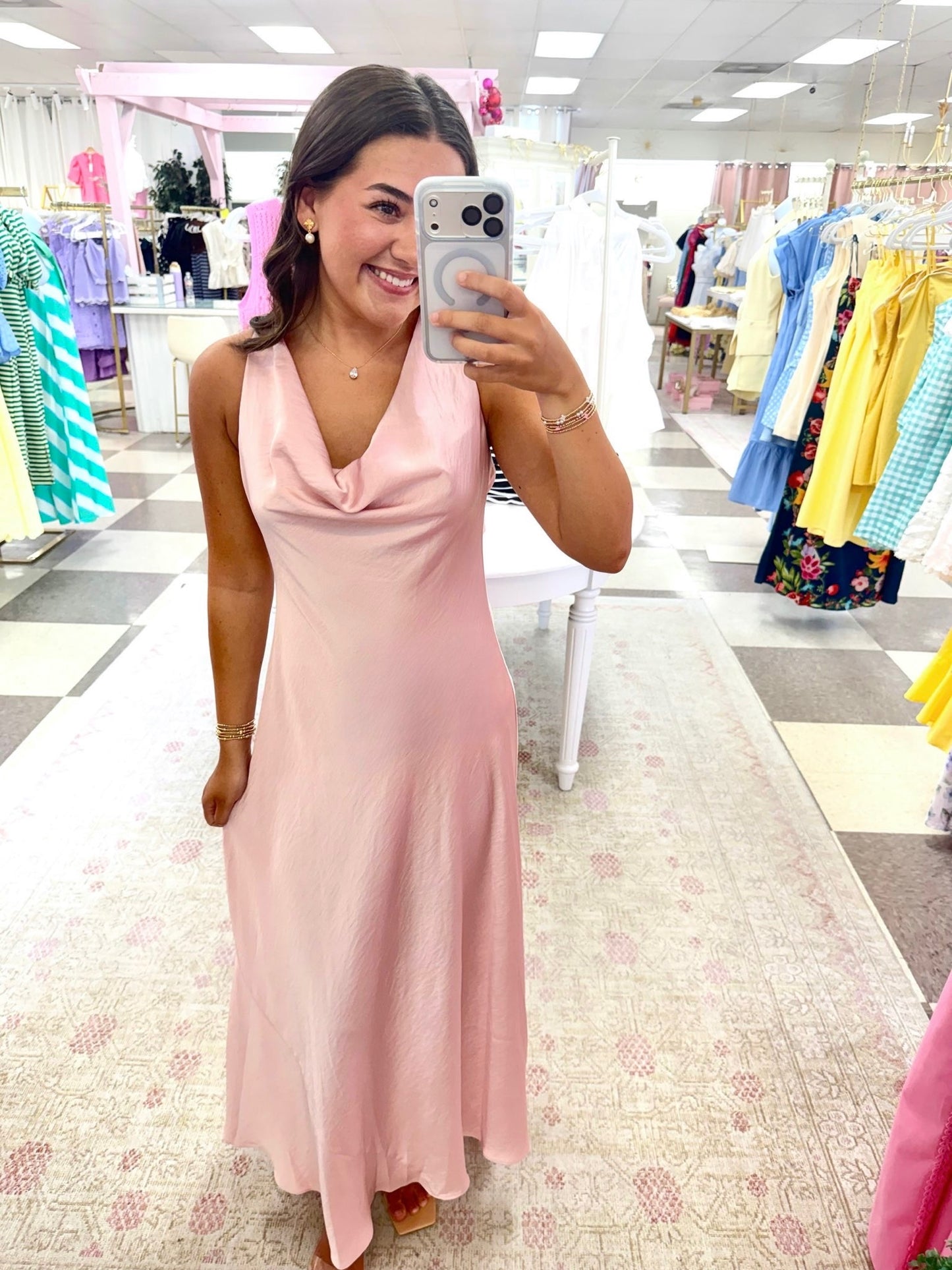 Night on the Town Satin Maxi Dress ( Pink)