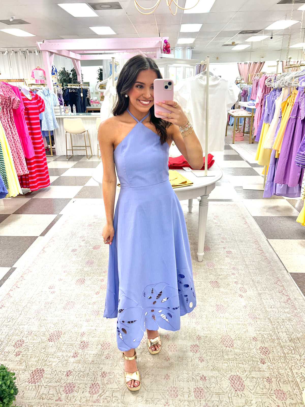 Palm Island Halter Midi Dress (Periwinkle)
