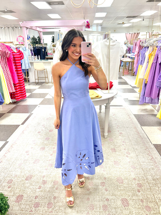 Palm Island Halter Midi Dress (Periwinkle)