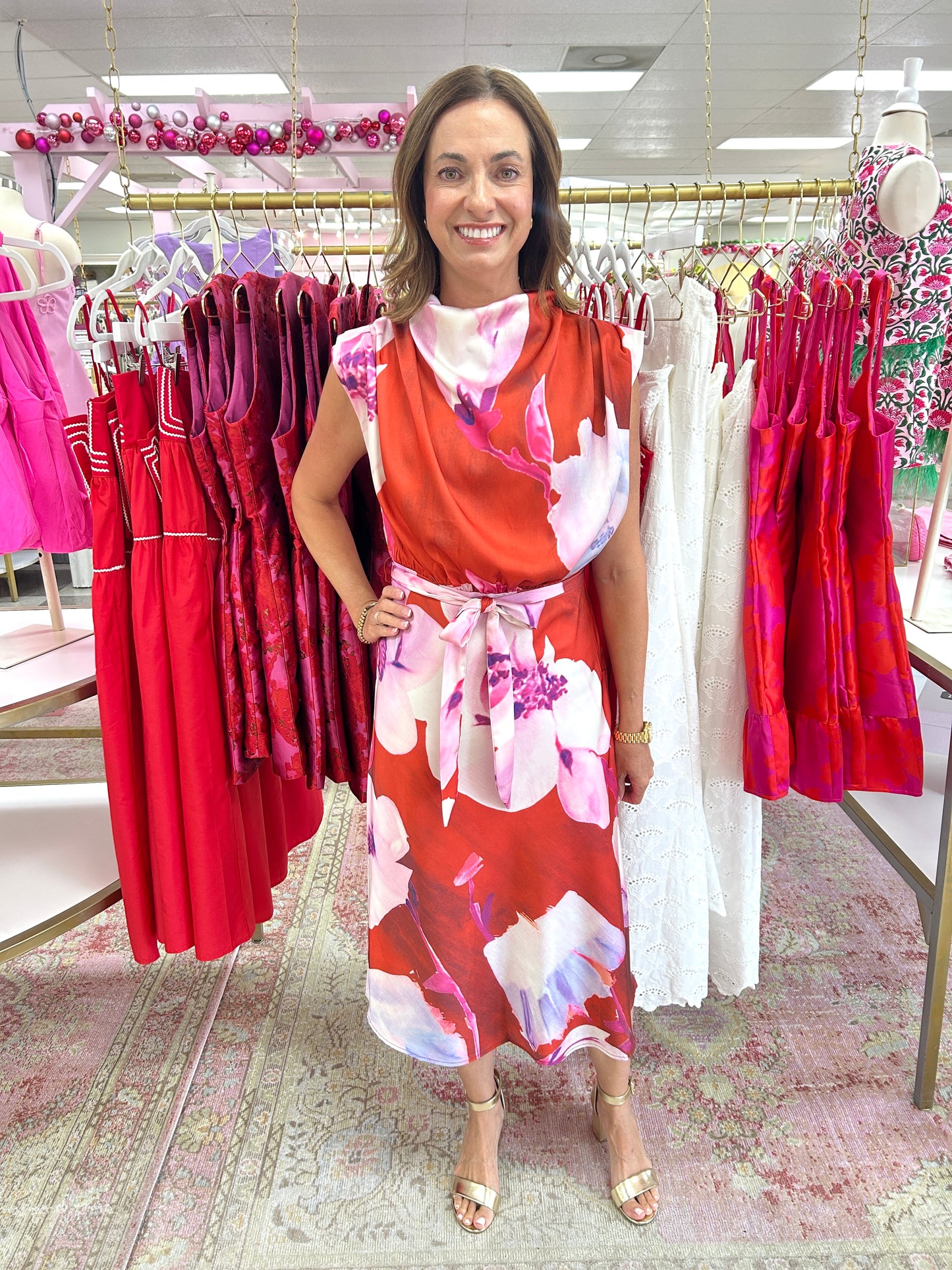 Gianni Rust Floral Midi Dress