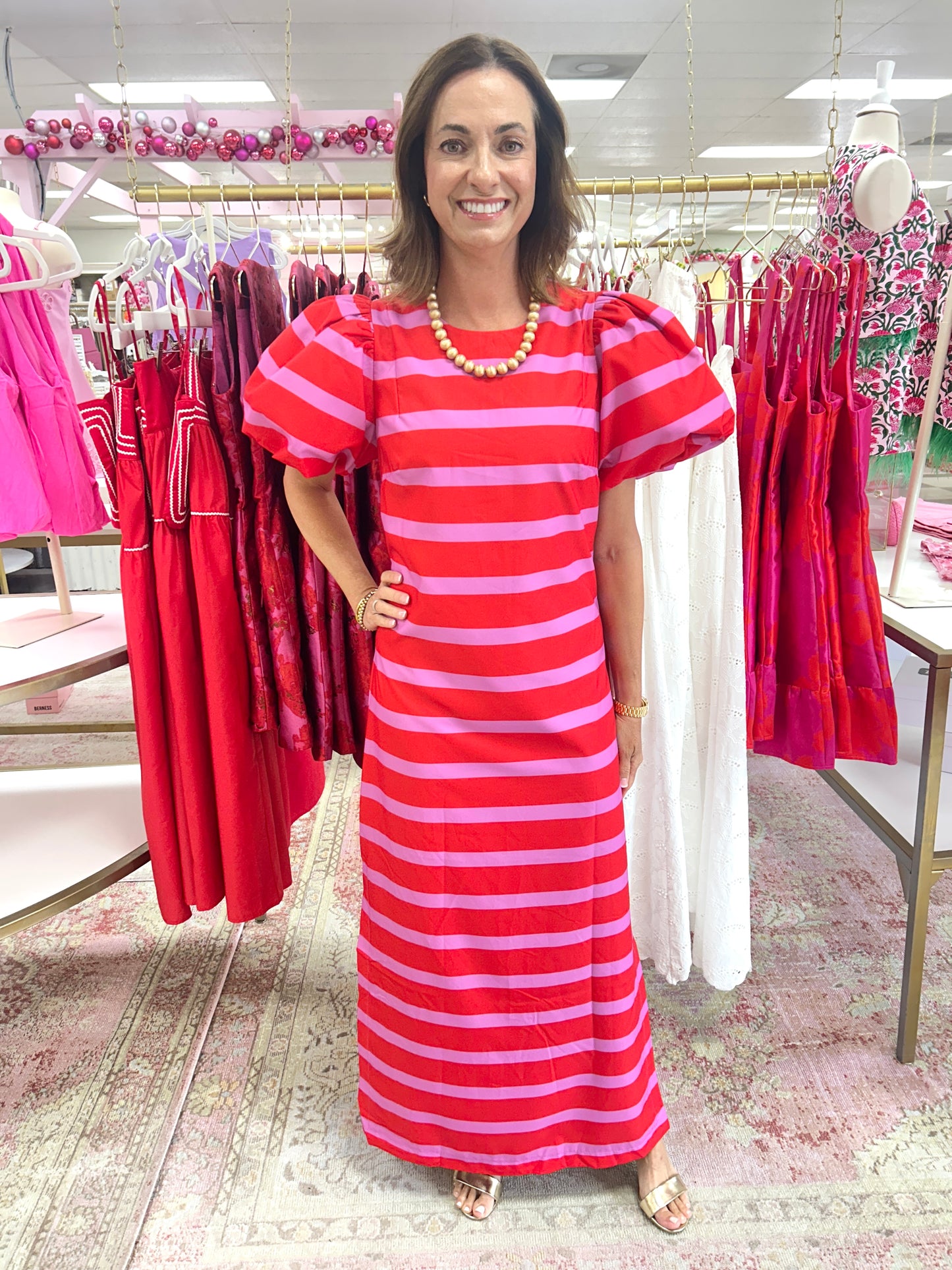Cherry Blossom Striped Maxi Dress