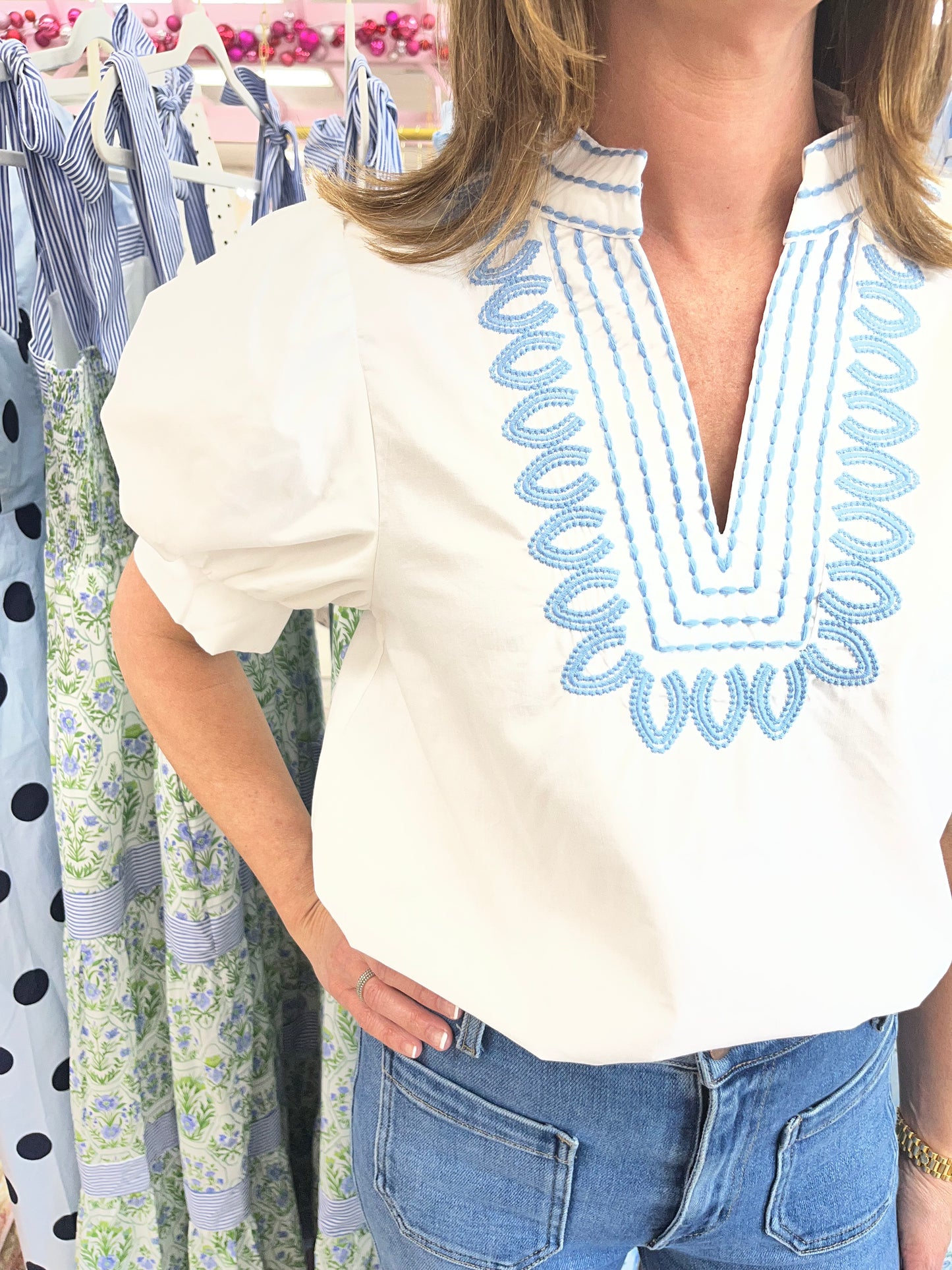 Lets Drink Tequila White Blue Trim Top