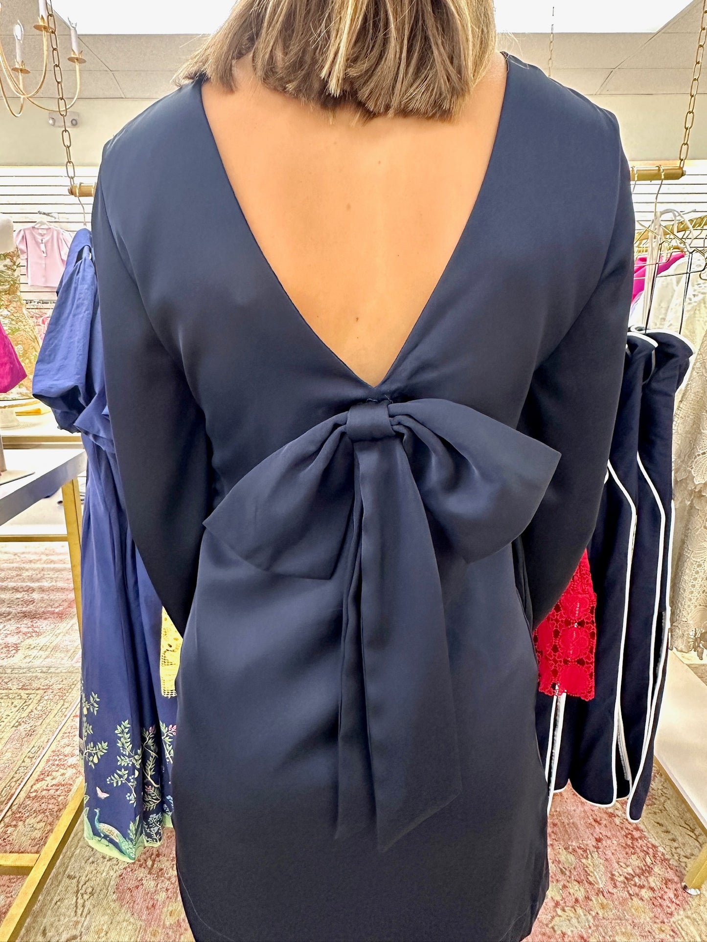 Navy Elegance Mini  Dress With Back Bow