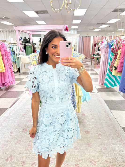 Sweet Blooms Mini Dress (Lt Blue)