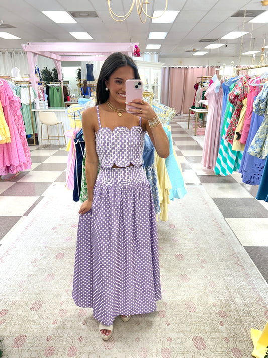 Saturday Social Top/Maxi SkirtSet (Purple Polka Dot)