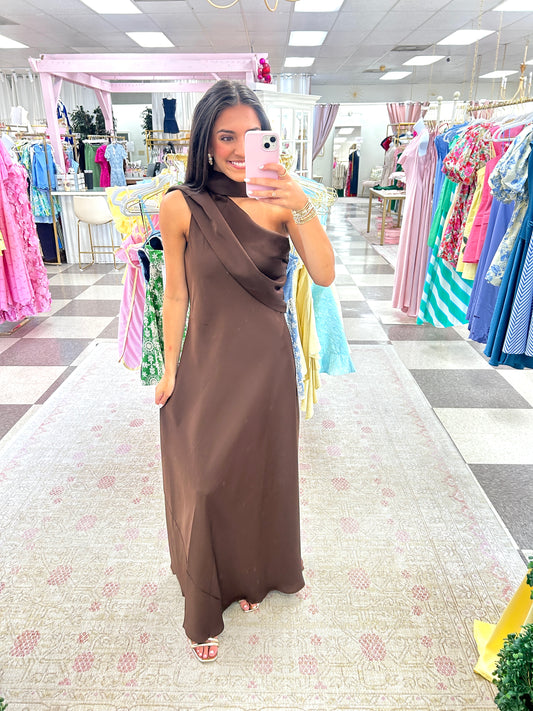Lala Satin Formal Dress (Brown)
